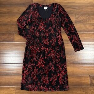 Anthropologie HD Paris Size Large Black Red Floral Dierdre Crinkle Velvet Dress